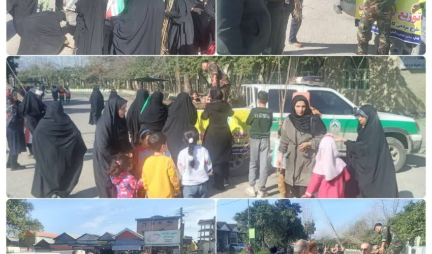 توزیع نهال رایگان در مسیر راهپیمایی ۲۲ بهمن شهر امام‌زاده عبداله